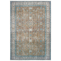 Sofia Gold & Blue Traditional Rug with antique-inspired floral design, machine-woven polyester chenille.