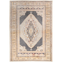 Sofia Gold & Charcoal Traditional Rug with distressed pattern, polyester chenille.