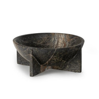 Small Tribune Emerald Decorative Marble Bowl with modern X-shaped base and dark veining.