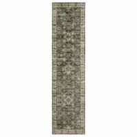 Malibu Blue & Beige washable polyester rug runner with distressed medallion pattern and non-slip backing.