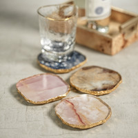 Vivienne 4-Piece Agate Blue Marble Glass Coaster Set - Coaster Side View | Bone & Brass