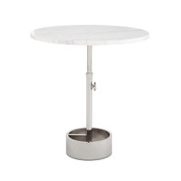Myles Large Accent Table with round white marble top and silver adjustable metal base.