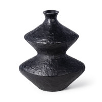 Poe Black Aluminum Vase with a textured, artisan blackened plaster finish and sculptural, contemporary design.