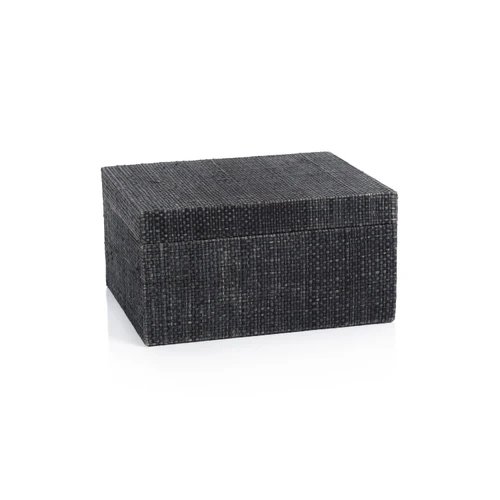 Bumi Deep Blue Raffia Chambray Decorative Box, Large | Bone & Brass