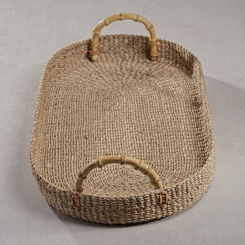 Timor Multipurpose Abaca Tray with Bamboo Handles, Large - Tray Detail | Bone & Brass