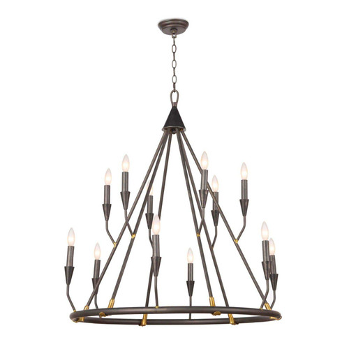 Sierra Blackened Steel Double Tier Chandelier, rustic modern farmhouse style, 12 candelabra bulbs.