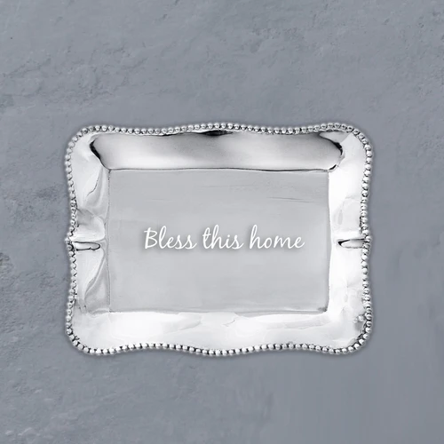 Giftables Pearl Denisse Rectangular Engraved Tray "Bless this home" - Tray Detail | Bone & Brass