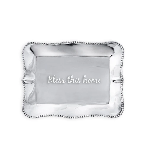 Giftables Pearl Denisse Rectangular Engraved Tray "Bless this home" | Bone & Brass
