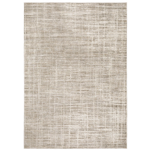 Nebulous Beige & Ivory Abstract Rug with a modern, low-profile, textured polyester design.