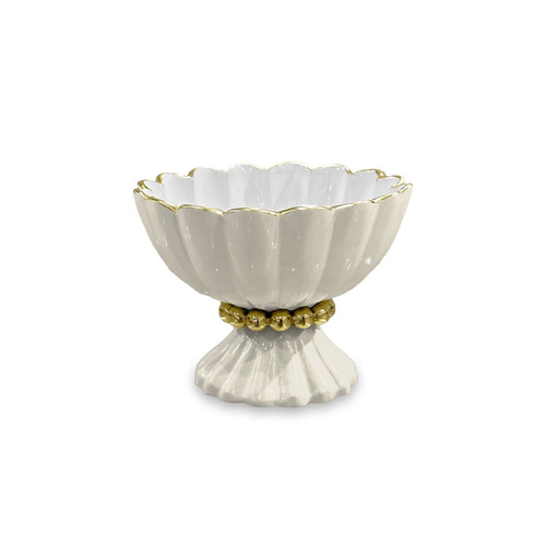 Encanto Vienna Mini Pedestal Serving Bowl, Cream & White | Bone & Brass