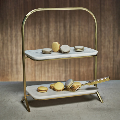 Madeleine 2-Tier Marble Tray Serving Stand - Tray Detail | Bone & Brass