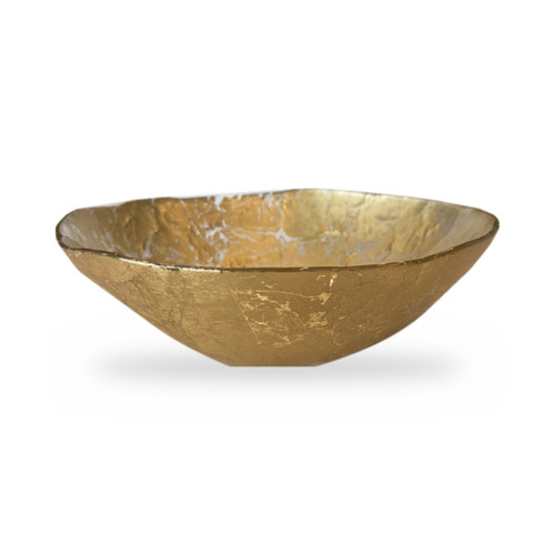 Cracked gold foil leafing glass bowl with crackled white marbling