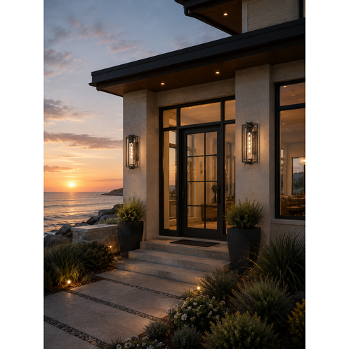 Black Linear Ribbed Outdoor Wall Light, view 2