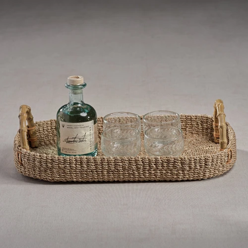 Timor Multipurpose Abaca Tray with Bamboo Handles, Medium - Tray Detail | Bone & Brass