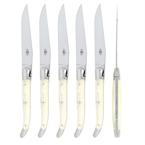 Forge de Laguiole 6 Piece Steak Knife Set Bone Handle | Bone & Brass