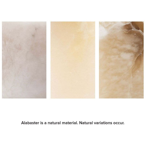 Three alabaster samples: light beige, pale yellow, and light brown with natural variations.