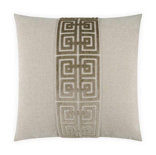 Terus Natural Taupe Throw Pillow, 24" square, with a central embroidered geometric Greek key design.