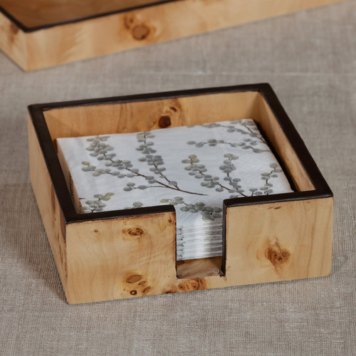 Valerie Burl Square Cocktail Napkin Holder - Holder Detail | Bone & Brass
