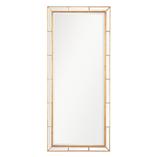 Tall Plaza dressing room mirror with a gold beveled frame and mirrored accents.