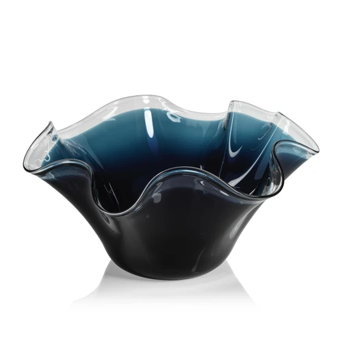 Royal Blue Tall Wave Glass Decorative Bowl | Bone & Brass