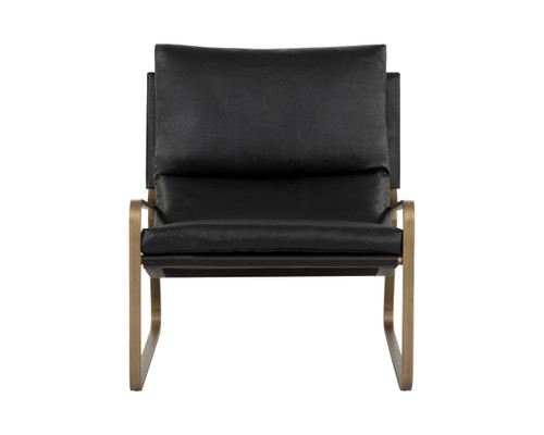 Zancor Antique Brass - Charcoal Black Leather Lounge Chair