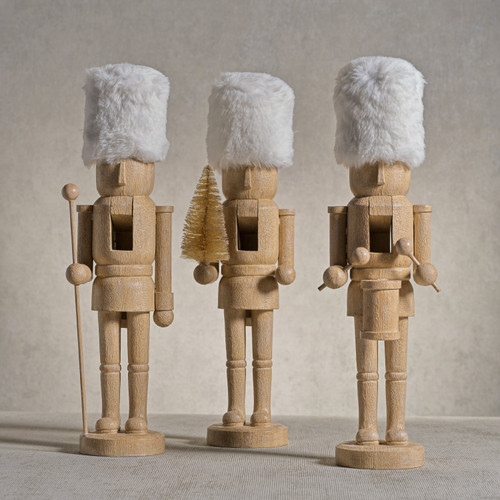 Ortwin Resin Nutcracker Figurines with Fur Hat, Set of 3 - Detail View | Bone & Brass