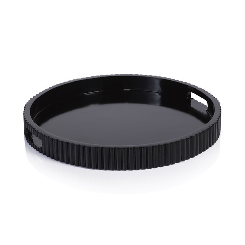 Tivoli Fluted Black Lacquered Round Tray | Bone & Brass