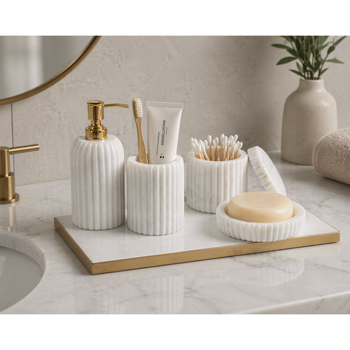 Ivory Bathroom Counter Decorative Tumbler - Tumbler Detail | Bone & Brass