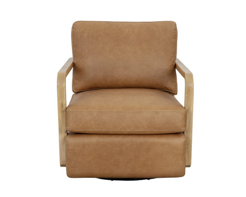 Castell Swivel Rustic Oak - Ludlow Sesame Leather Lounge Chair