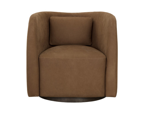 Emilie Swivel Nubuck Caramel Leather Lounge Chair