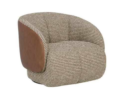 Camie Swivel Torched Meringue / Cognac Leather Lounge Chair