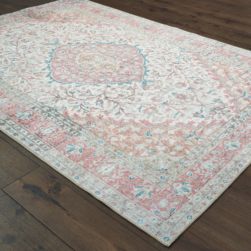 Sofia Ivory & Pink Traditional Rug, view 2