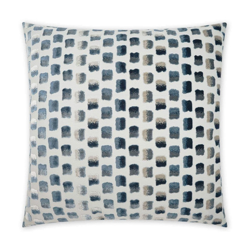 Impasto Blue Multi Throw Pillow, a square decorative pillow with textured blue, grey, and beige embroidered squares.