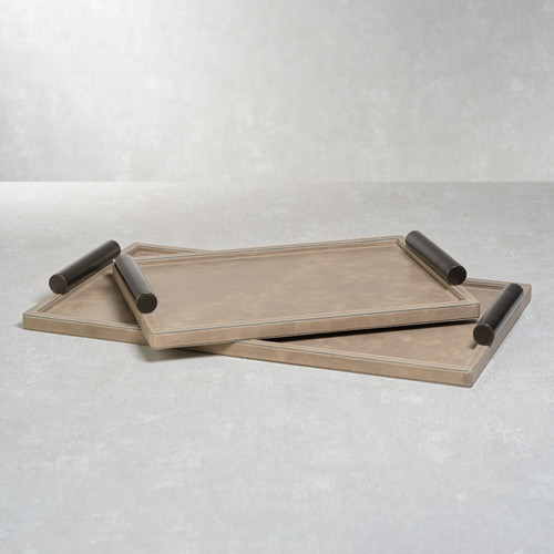 Bellecôte Mink Leather Serving Tray, Small - Tray Detail | Bone & Brass