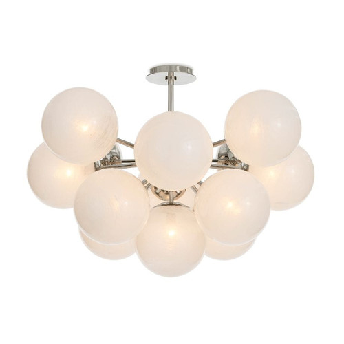 Shine Flush Mount chandelier with white swirled glass spheres and polished nickel accents.