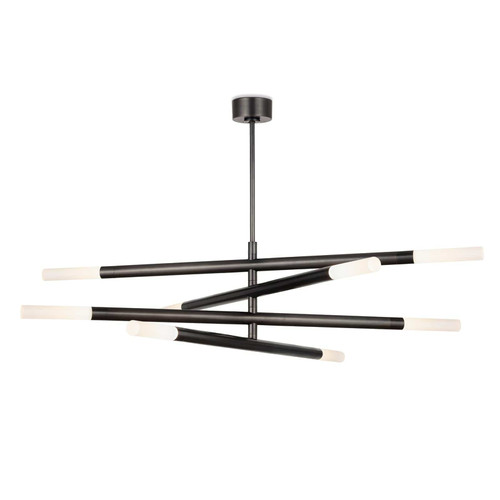 Modern Wick Chandelier in oil rubbed bronze with four swiveling arms and frosted acrylic bulb covers.