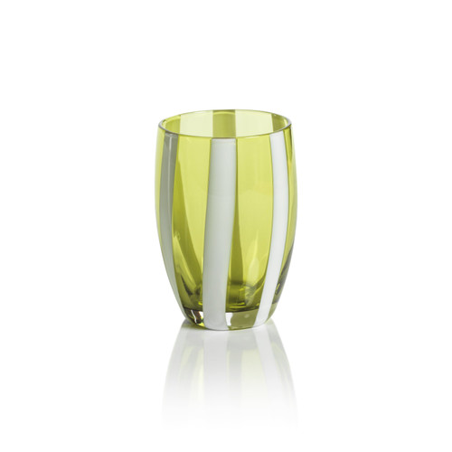 Pesaro Green w/ White Stripes Stemless Glasses, Set 4 | Bone & Brass