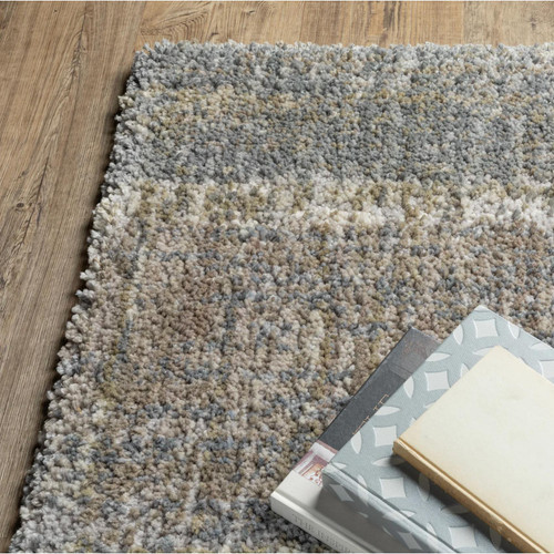 Aspen Grey & Ivory Contemporary Striped Rug, super soft microfiber polyester with textured blue and gray shades.