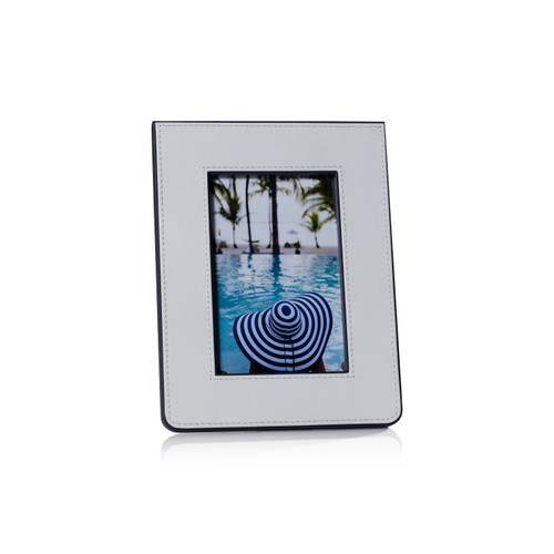 Nappa White & Navy Leather Photo Frame, view 6