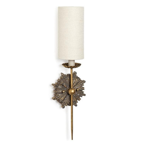 Louis Sconce Single, antique-inspired ornate birch wood body with a linen shade.