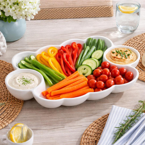 White Havana Double Dip Serving Platter - Platter Detail | Bone & Brass