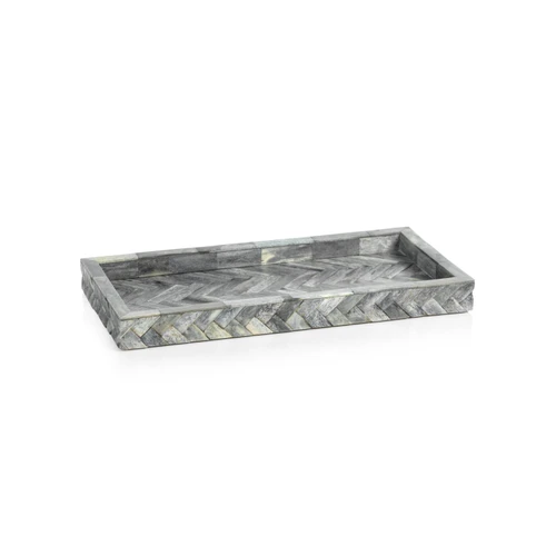 Mayfair Grey Bone Braided Decorative Tray, Small | Bone & Brass