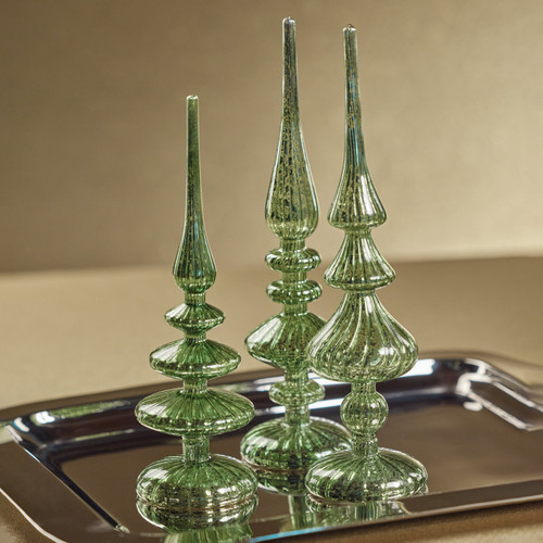 Azenor Green LED Tabletop Finials, Set of 2 - Detail View | Bone & Brass