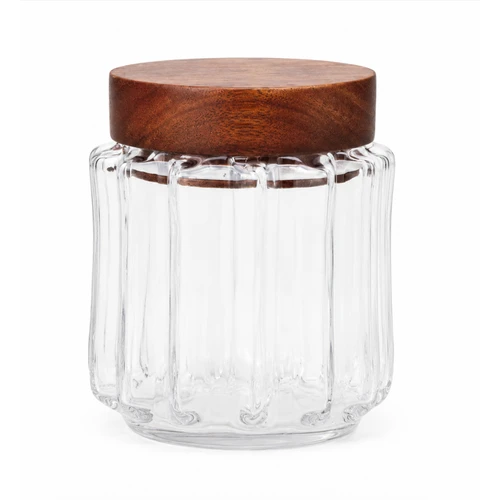 Fluted Glass Canisters with Wood Lid