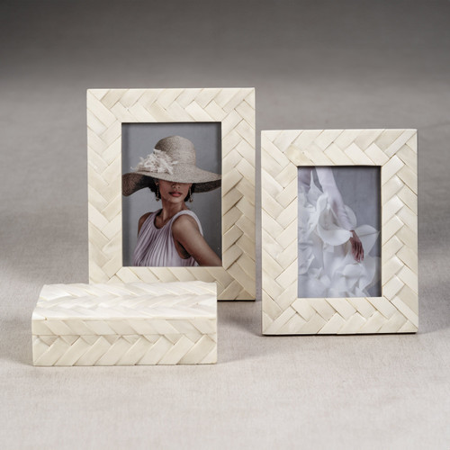 Bengkulu Bone Braided Photo Frame 5x7 - Frame Detail | Bone & Brass