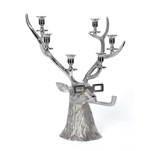 Pipe-Lit Stag 6-Tier Decorative Metal Taper Candleholder | Bone & Brass