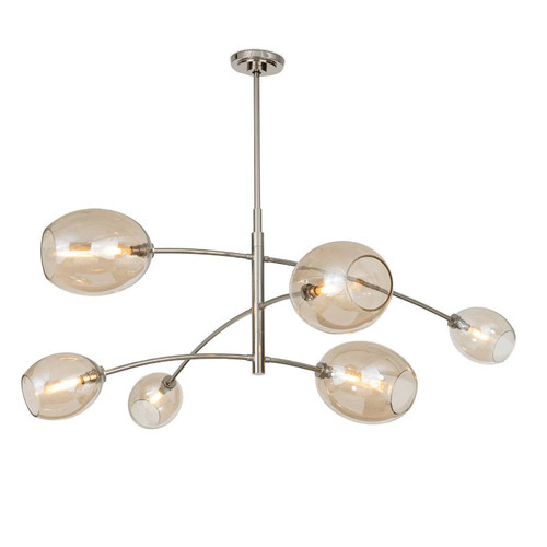 Artemis polished nickel chandelier with six champagne glass globes in a modern mobile-inspired design.