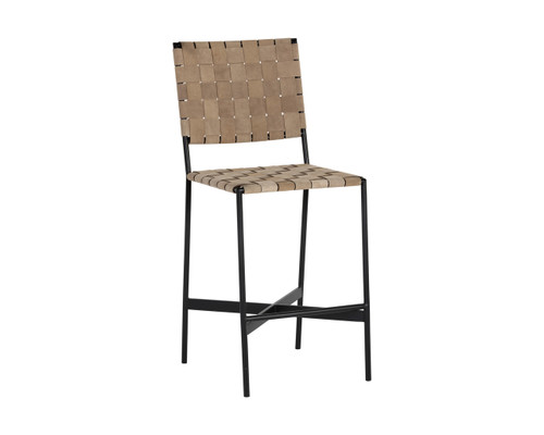 Omari Suede Light Tan Leather Counter Stool