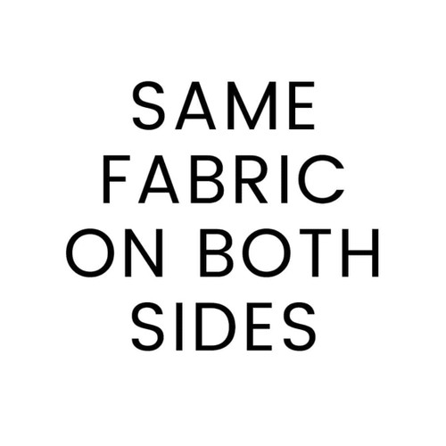 Black text on white background stating "SAME FABRIC ON BOTH SIDES" for the Hayworth Ecru Throw Pillow.