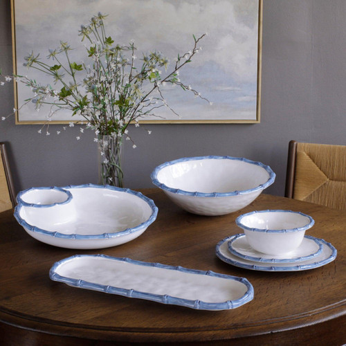 Vida Blue Bamboo & White Salad Plate Set of 4 - Plate Detail | Bone & Brass